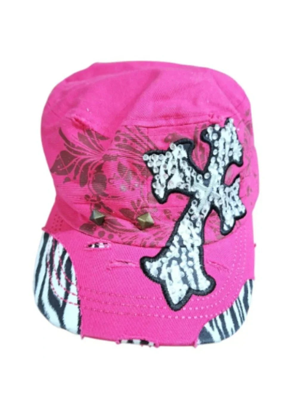 Women's Hot Pink & Zebra Print Rhinestone Cadet Hat